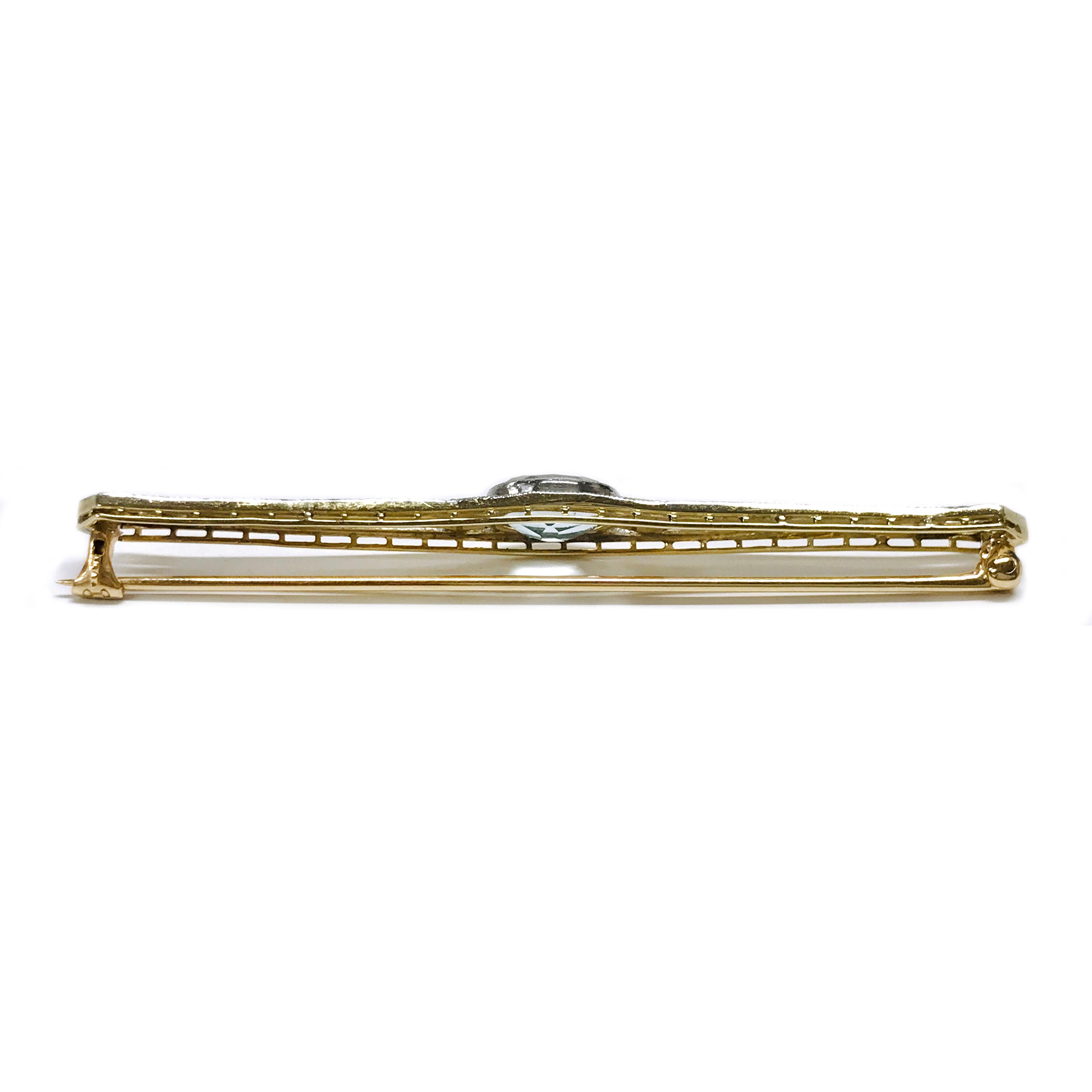 Oval Cut 14 Karat Aquamarine Pin/Brooch For Sale
