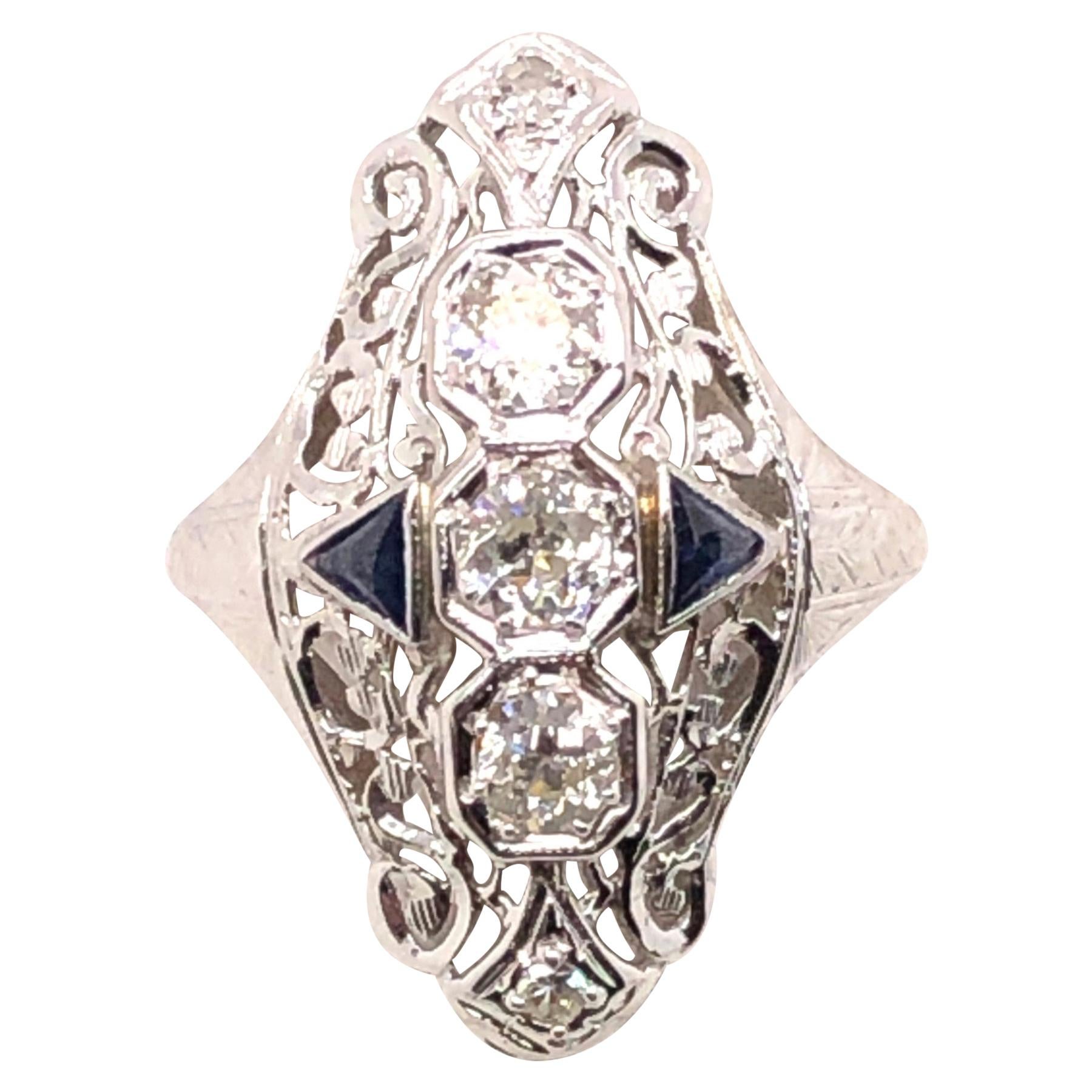 14 Karat Art Deco Diamond and Sapphire Ring