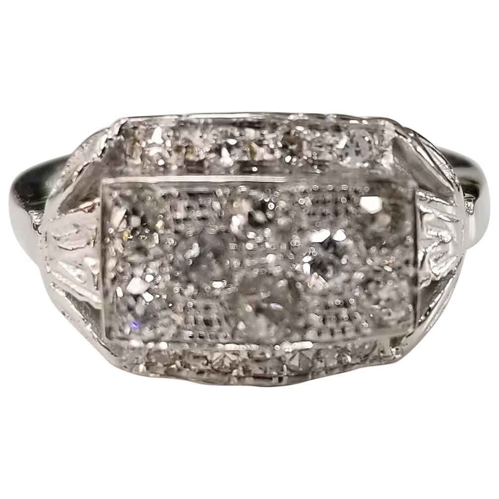 14 Karat Art Deco Style 3Stone Diamond Filigree Ring at 1stDibs