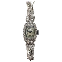 Retro 14 Karat Art Deco Style Diamond "Hamilton" Watch with Diamonds on Link Bracelet