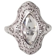 14 Karat "Art Deco" Marquise Rose Cut Diamond Filigree Ring