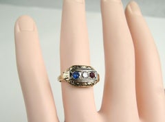 14 Karat Art Deco Ring Red, White and Blue, 1920s