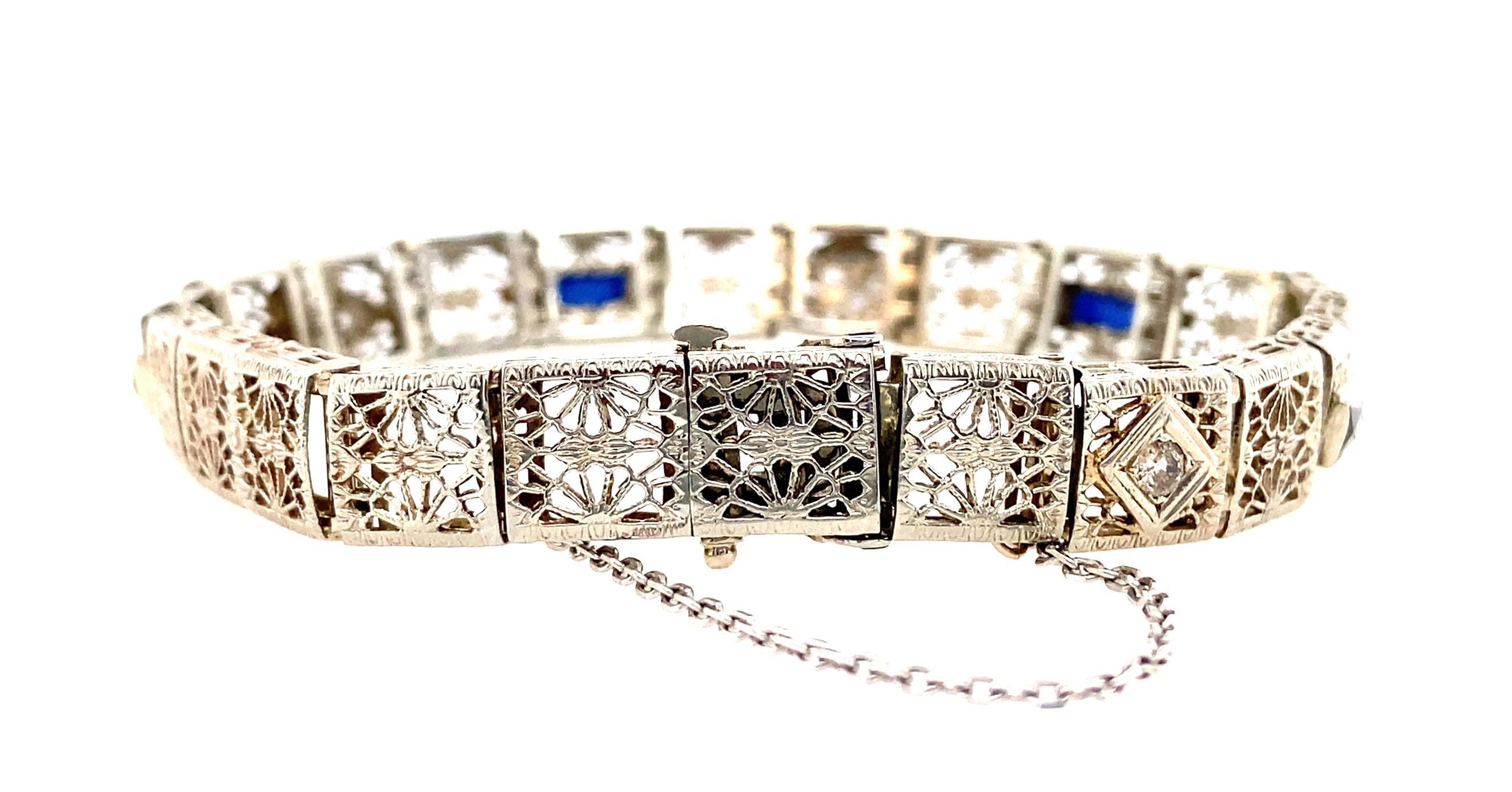 Women's or Men's 14 Karat Art Deco Sapphire and Diamond Bracelet For Sale