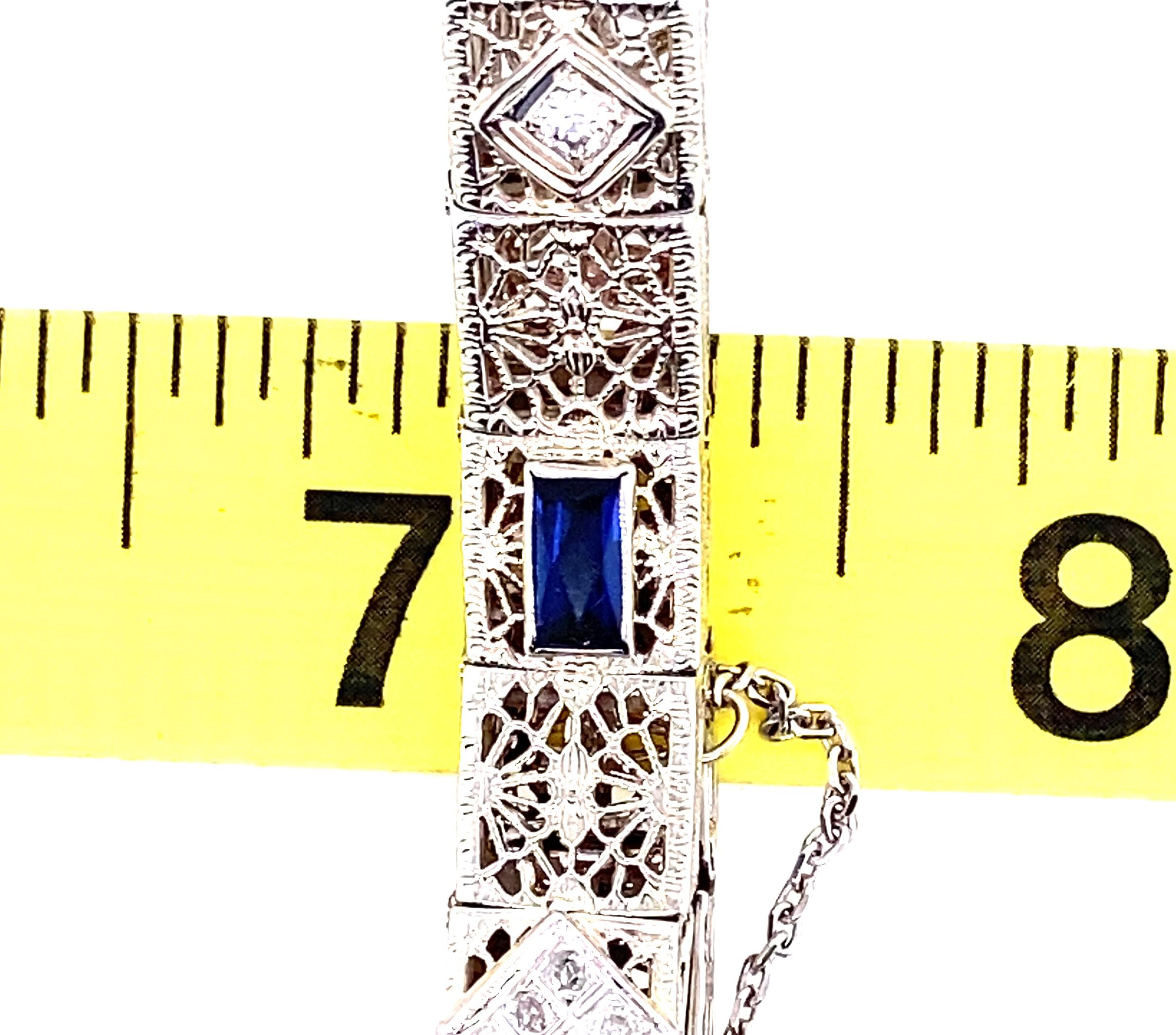 Art Deco Saphir und Diamant durchbrochenes Weißgoldarmband aus den 1920er - 30er Jahren für Damen oder Herren