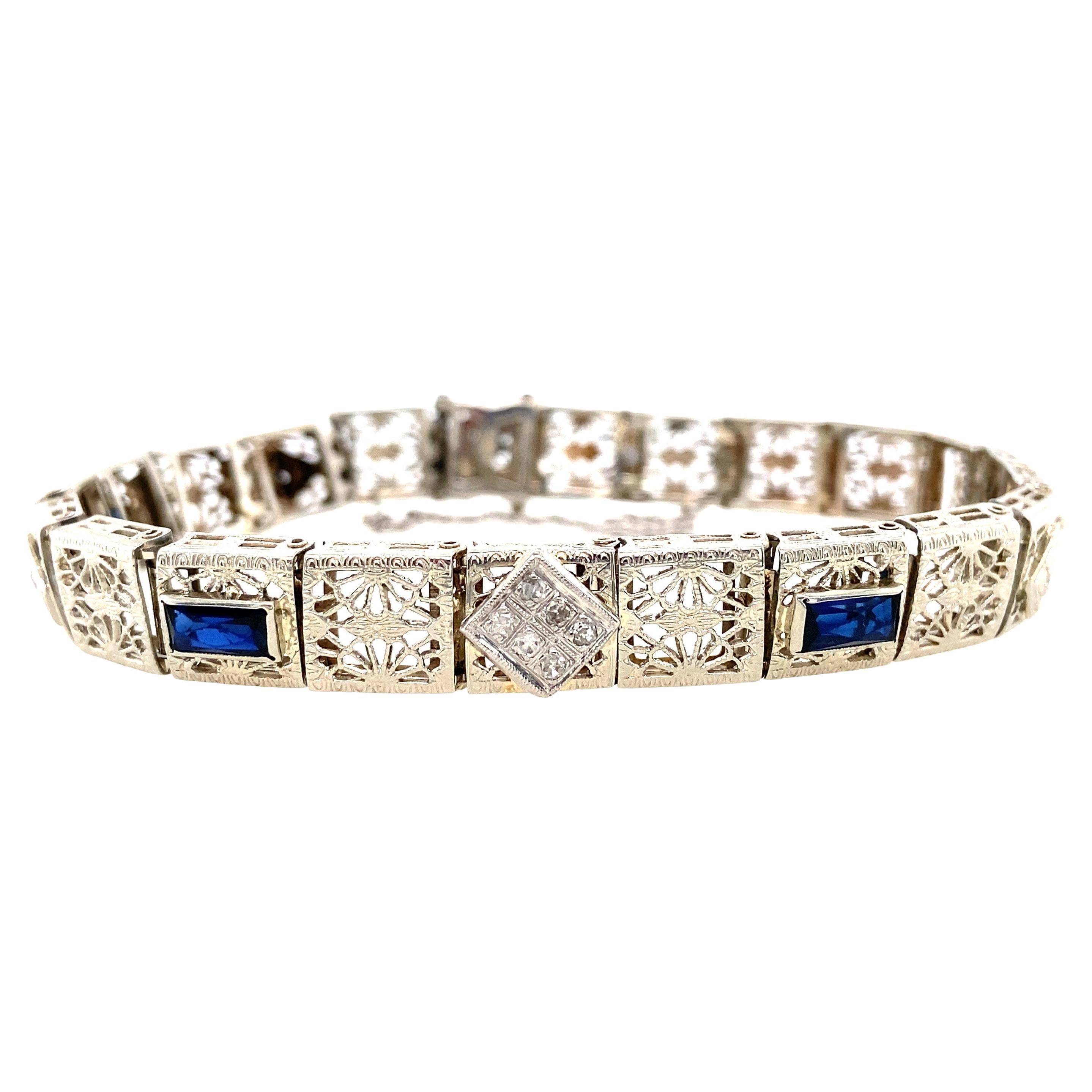 14 Karat Art Deco Sapphire and Diamond Bracelet For Sale