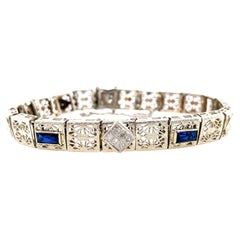 Antique 14 Karat Art Deco Sapphire and Diamond Bracelet