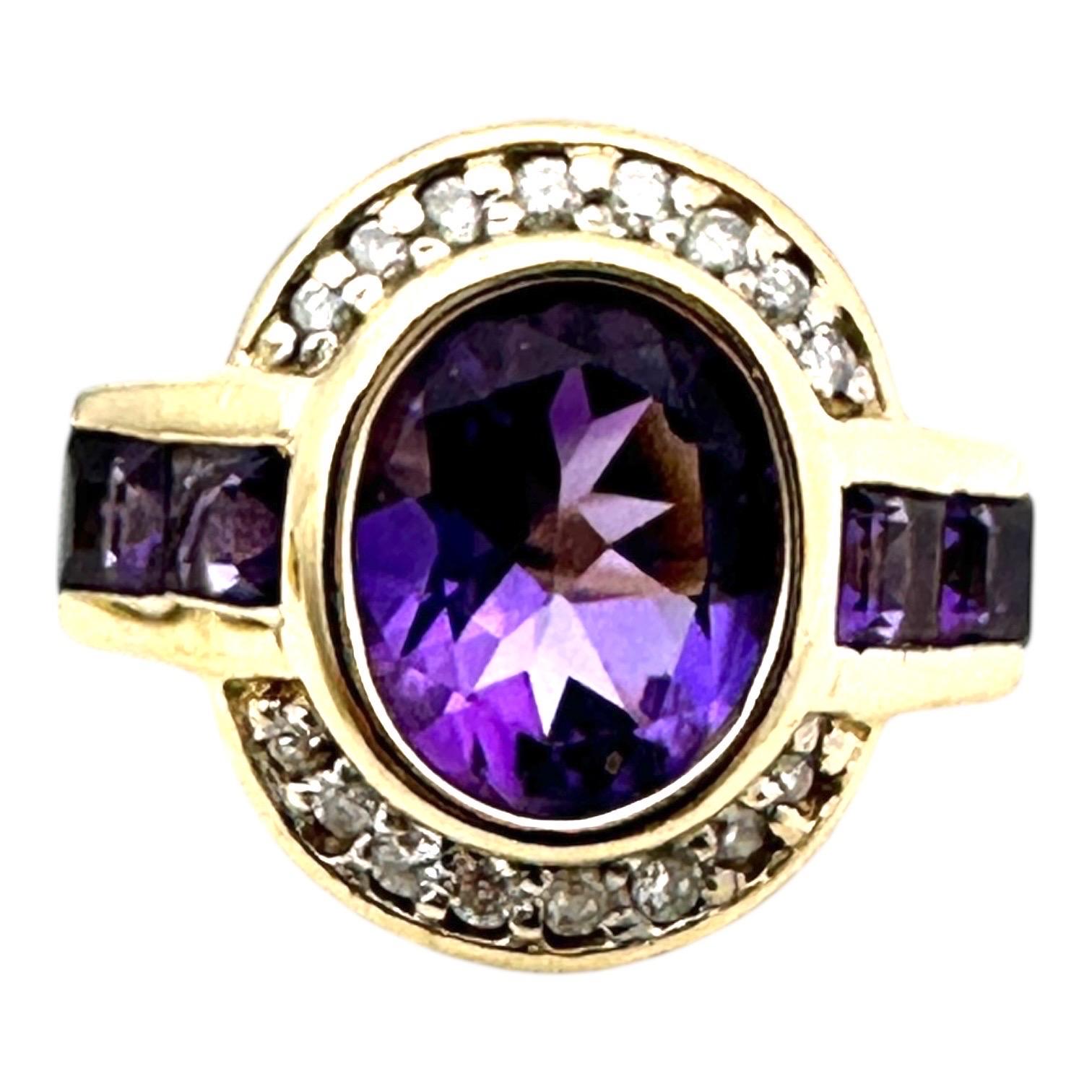 Anello aureolato con ametista in stile art déco 14 carati in vendita 5