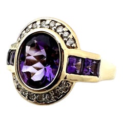 14 karat art deco style Brazilian Amethyst halo Diamond Ring
