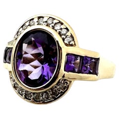 14 karat art deco style Brazilian Amethyst halo Diamond Ring
