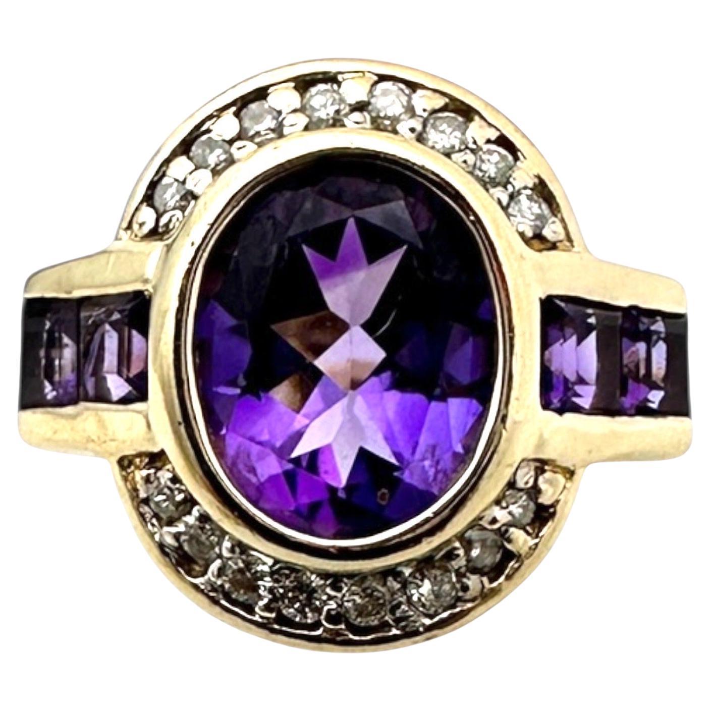 14 karat art deco style Amethyst halo Ring