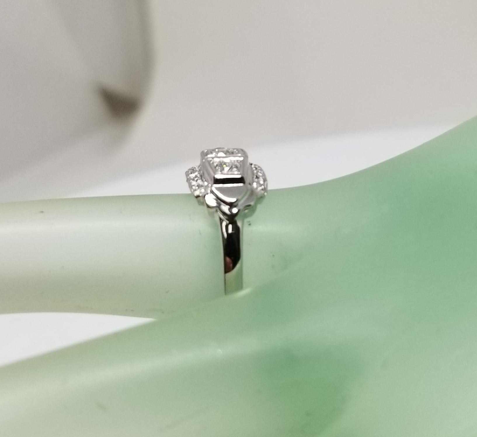 14 Karat Art Deco Style Diamond Filigree Ring with Rose Cut Diamonds For Sale 2