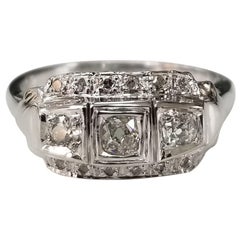14 Karat Art Deco Style Diamond Filigree Ring with Rose Cut Diamonds