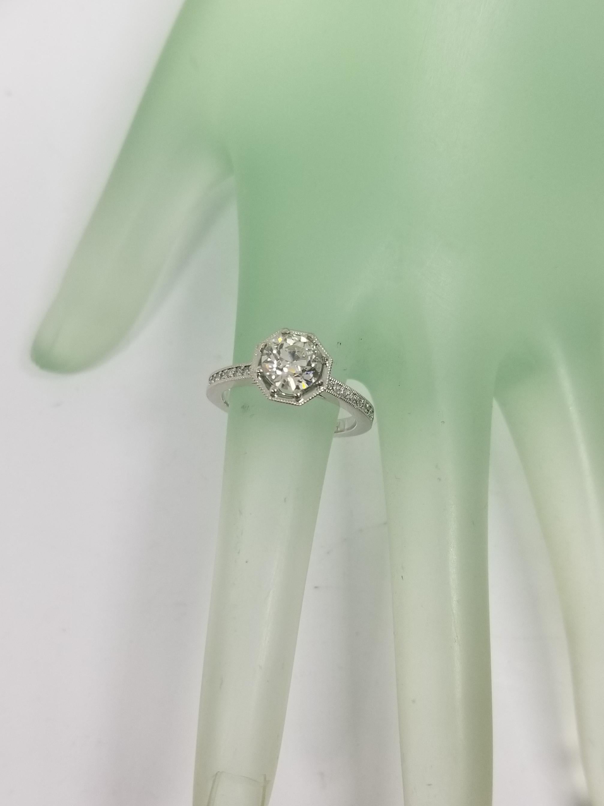 Women's or Men's 14 Karat Art Deco Style Engraved Ring Side Diamonds For Sale