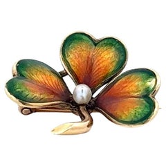 14 Karat Art Nouveau Enamel Clover Brooch Pin
