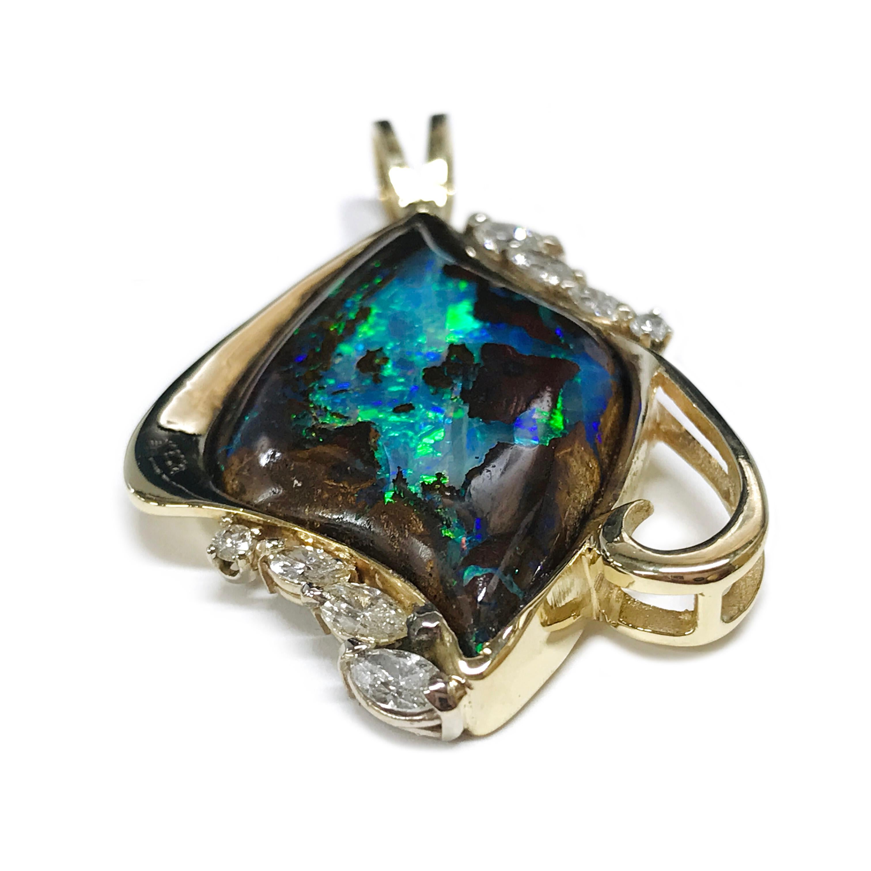 Rétro Splendido ciondolo con diamante incastonato di opale australiana Boulder in vendita