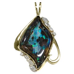 14 Karat Australian Boulder Opal Diamond Pendant