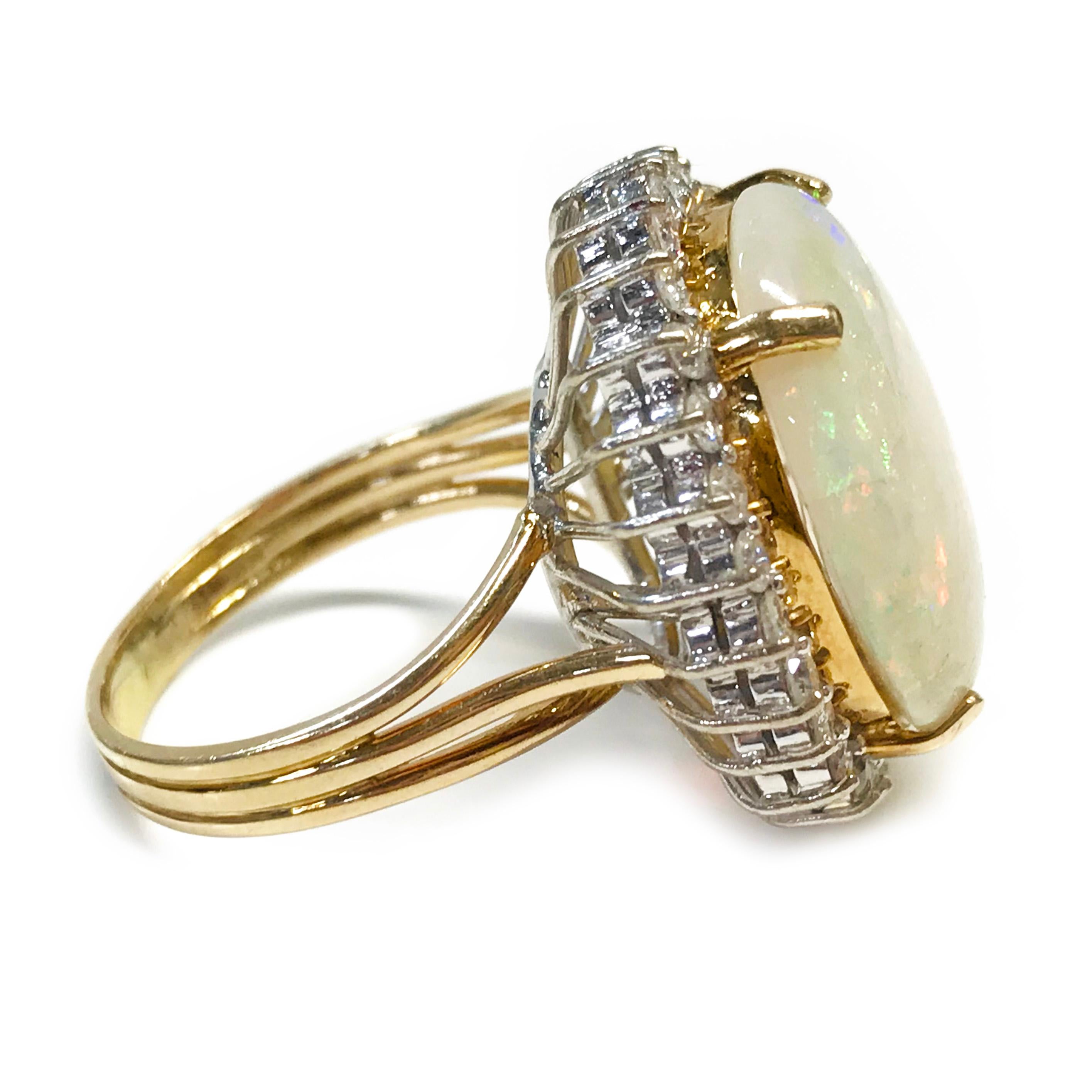 Contemporary 14 Karat Australian Opal Diamond Cocktail Ring