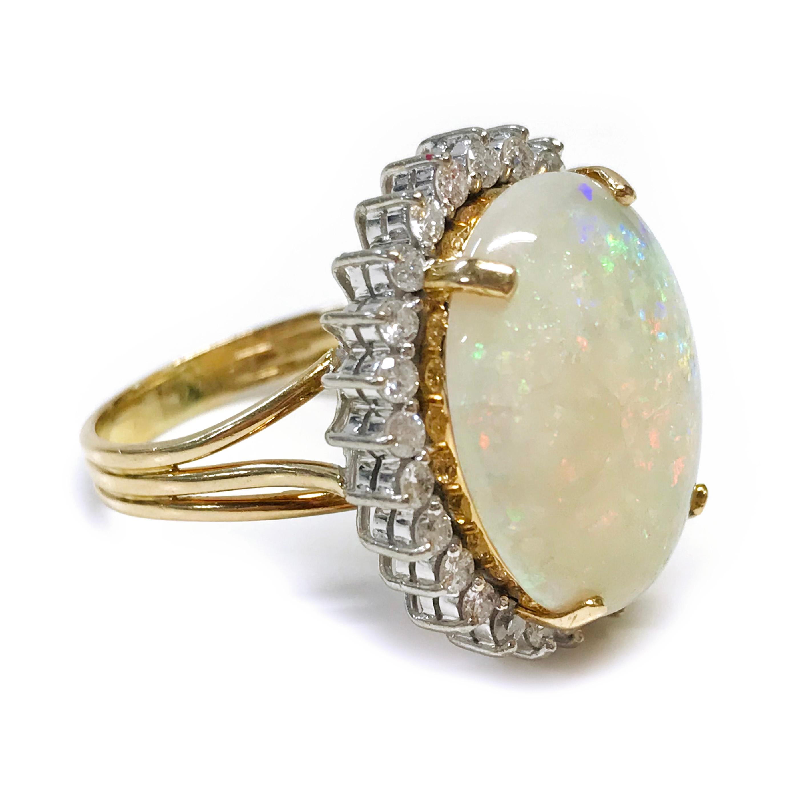 Round Cut 14 Karat Australian Opal Diamond Cocktail Ring