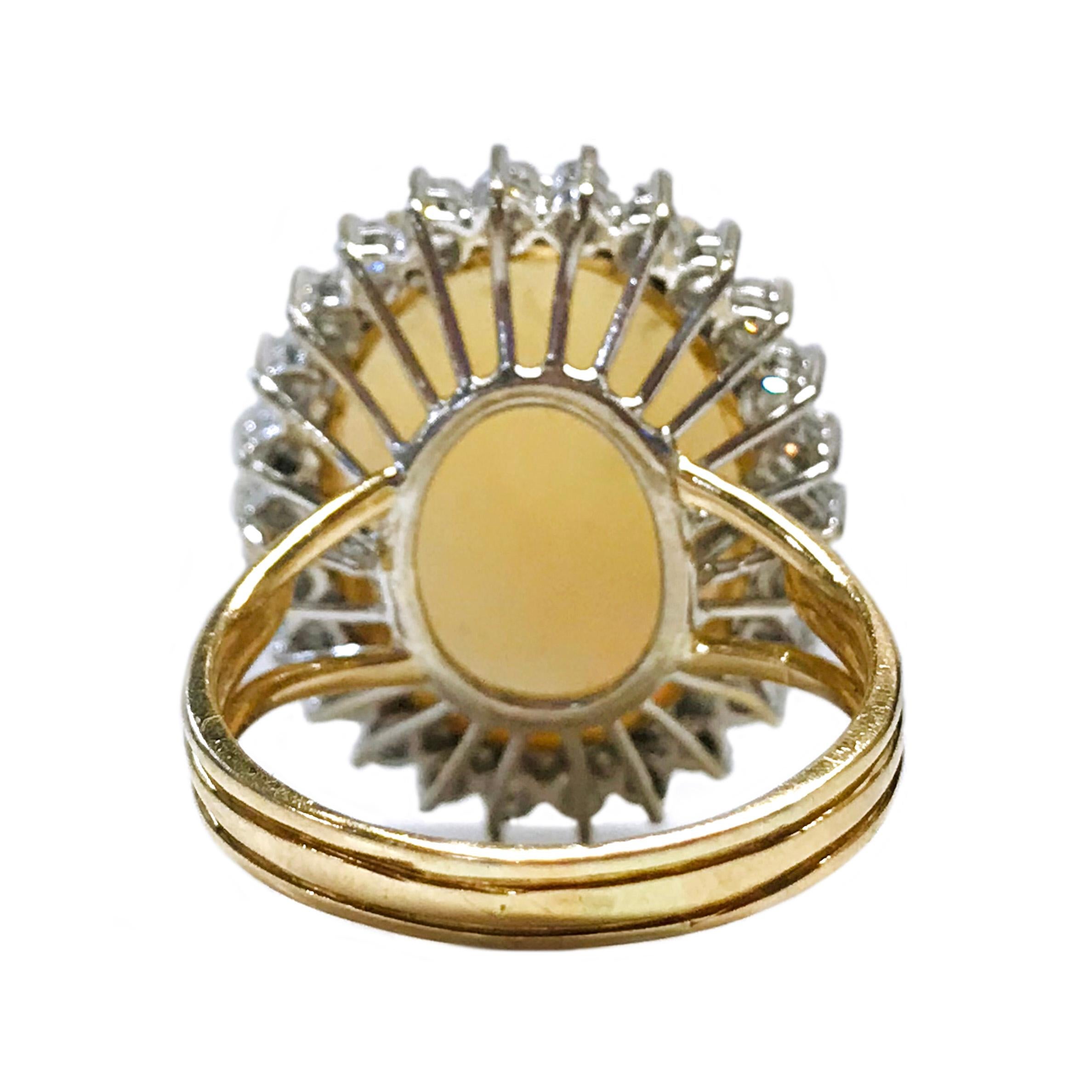 Women's or Men's 14 Karat Australian Opal Diamond Cocktail Ring