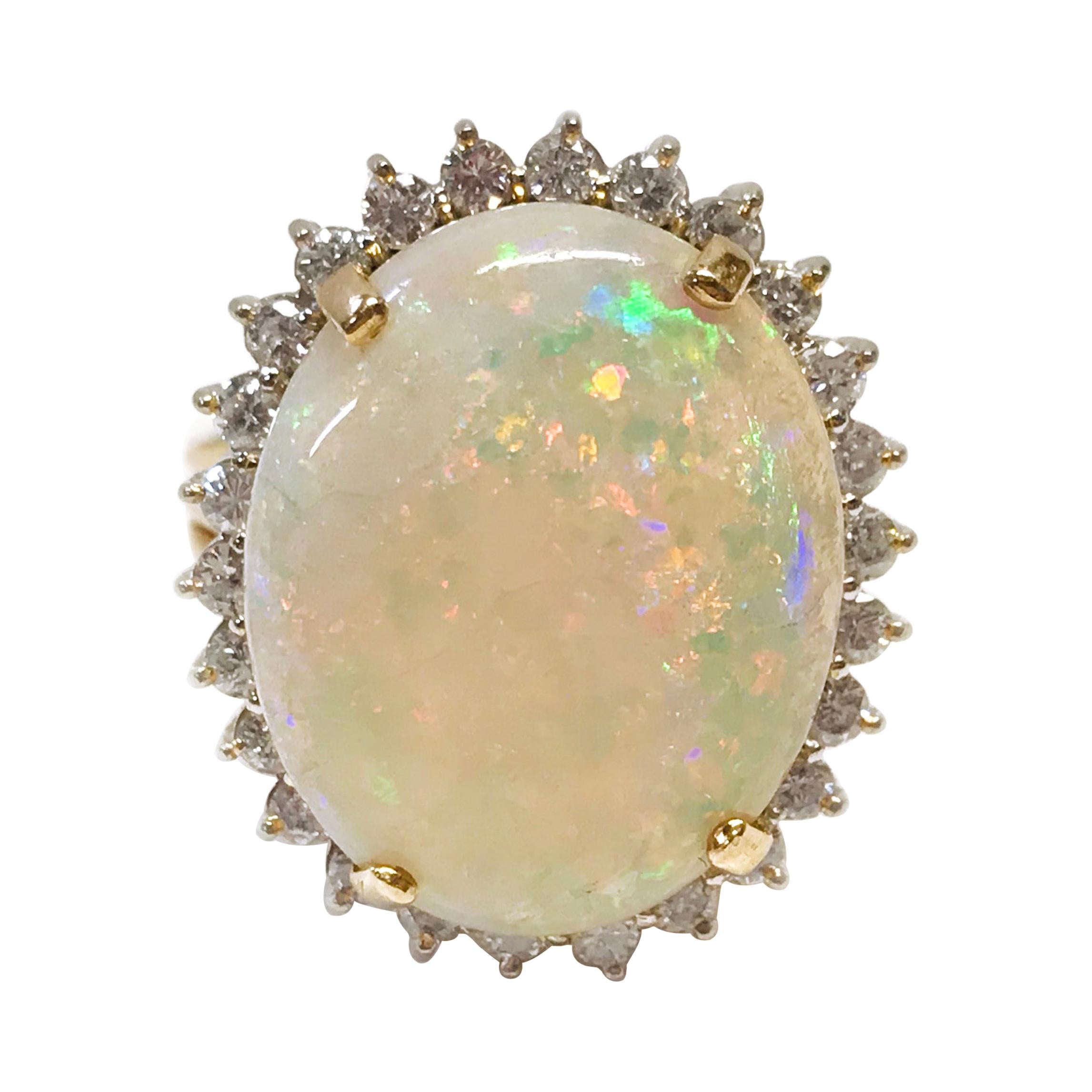 14 Karat Australian Opal Diamond Cocktail Ring