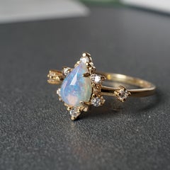 14 Karat Australian Opal Diamond Crush Ring