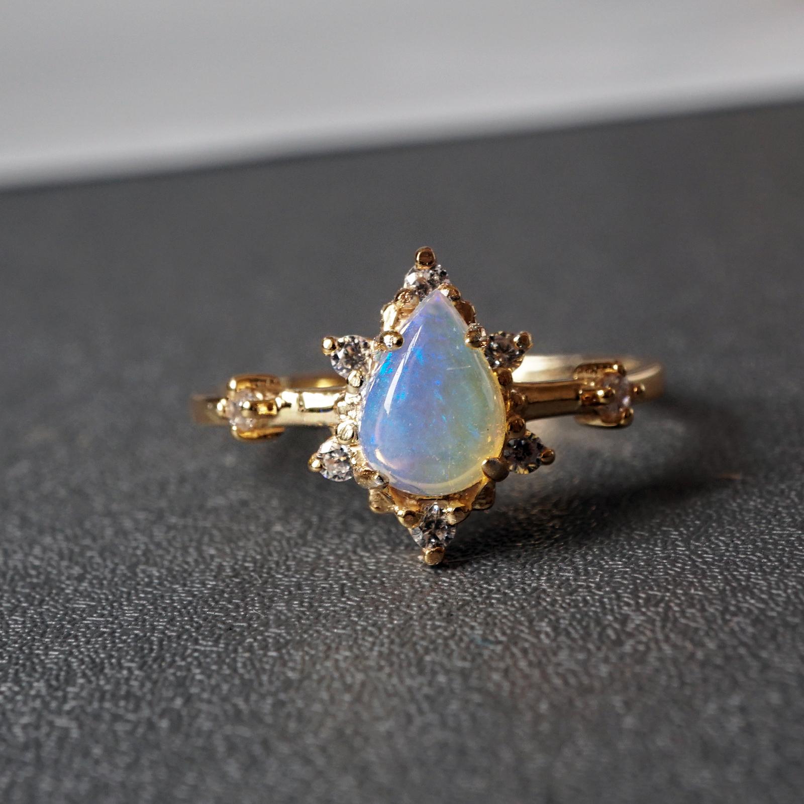 Contemporary 14 Karat Australian Opal Diamond Crush Ring For Sale