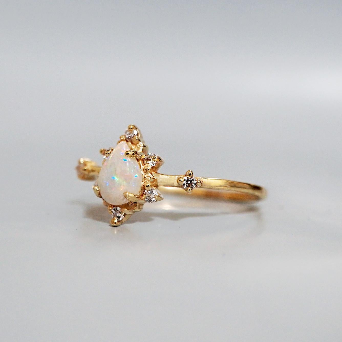 Pear Cut 14 Karat Australian Opal Diamond Crush Ring For Sale