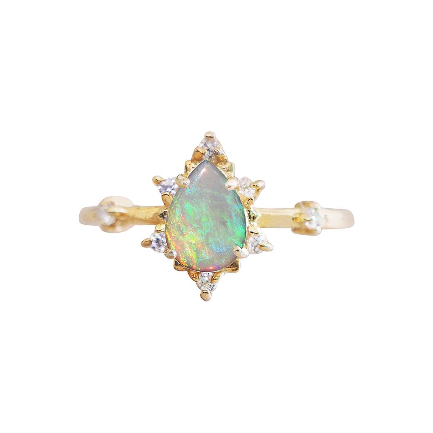 14 Karat Australian Opal Diamond Crush Ring For Sale