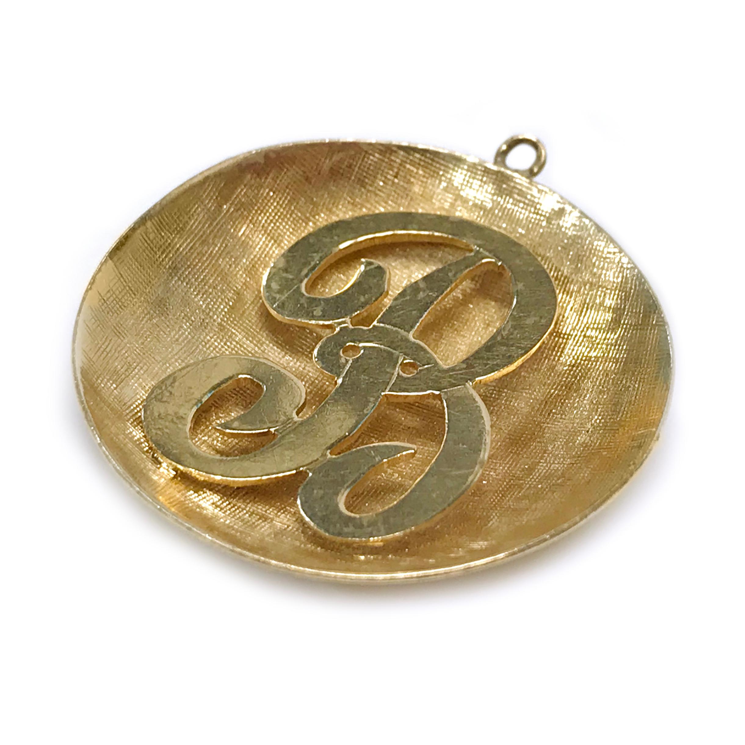Retro Yellow Gold B Initial Pendant For Sale