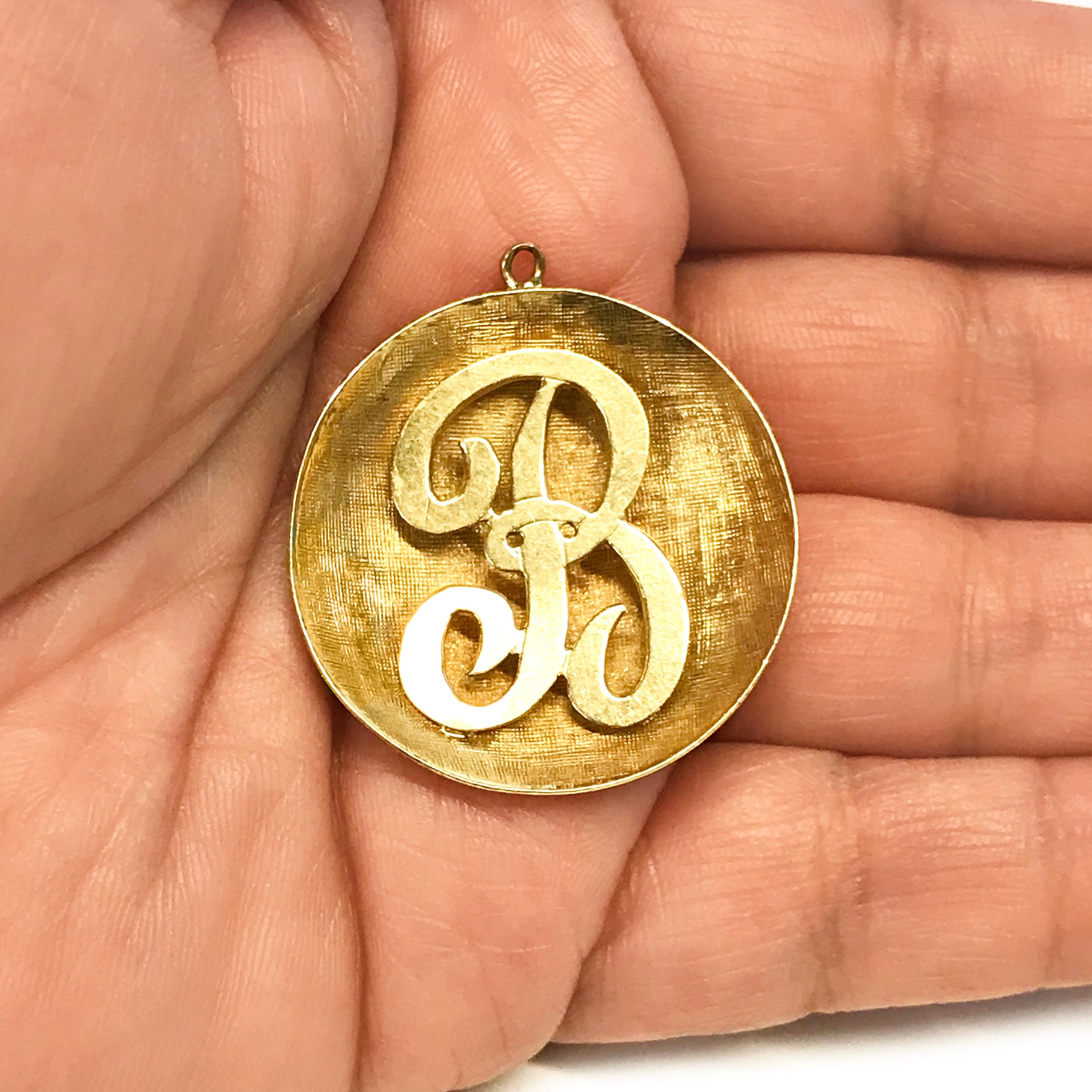 Women's or Men's Yellow Gold B Initial Pendant For Sale
