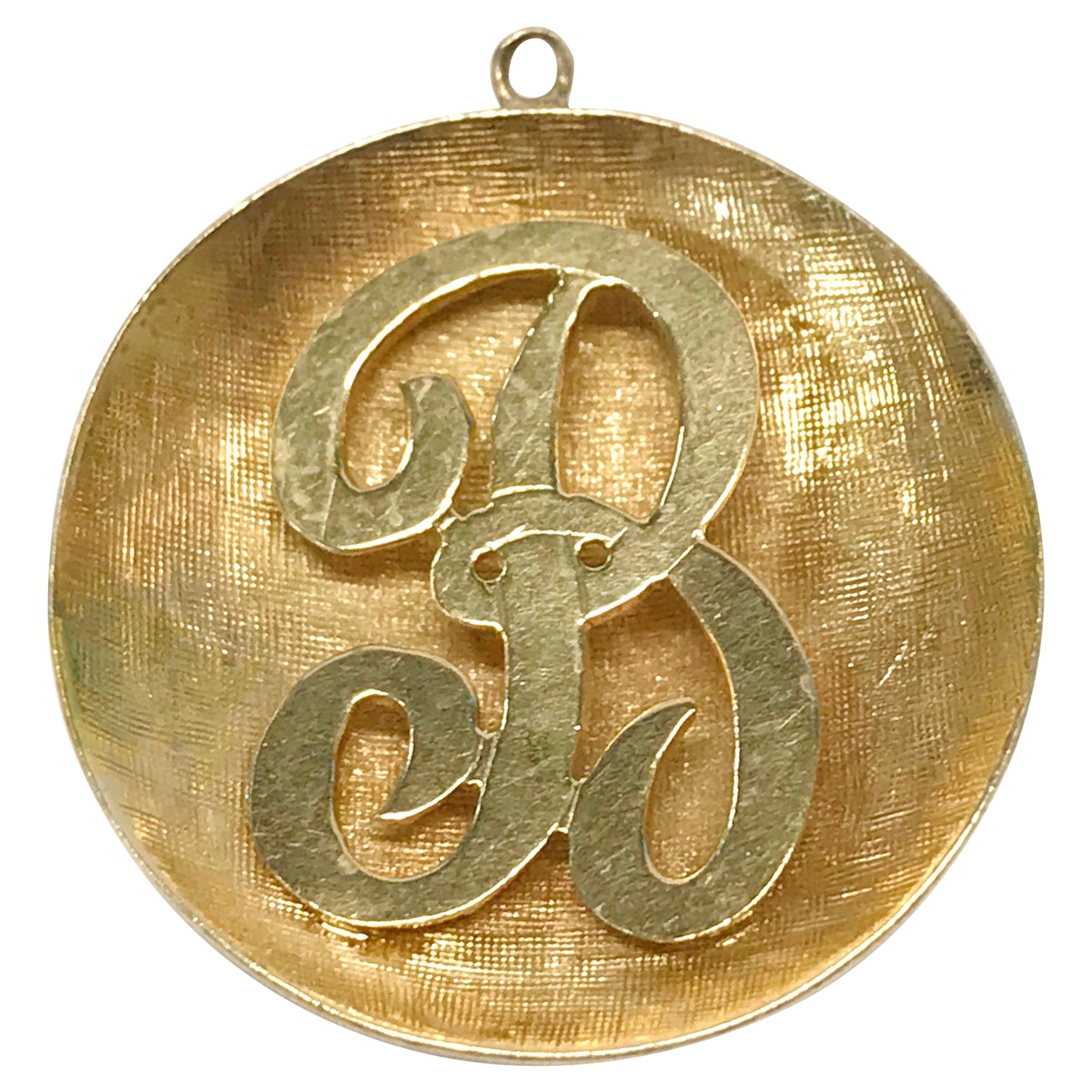 Yellow Gold B Initial Pendant For Sale