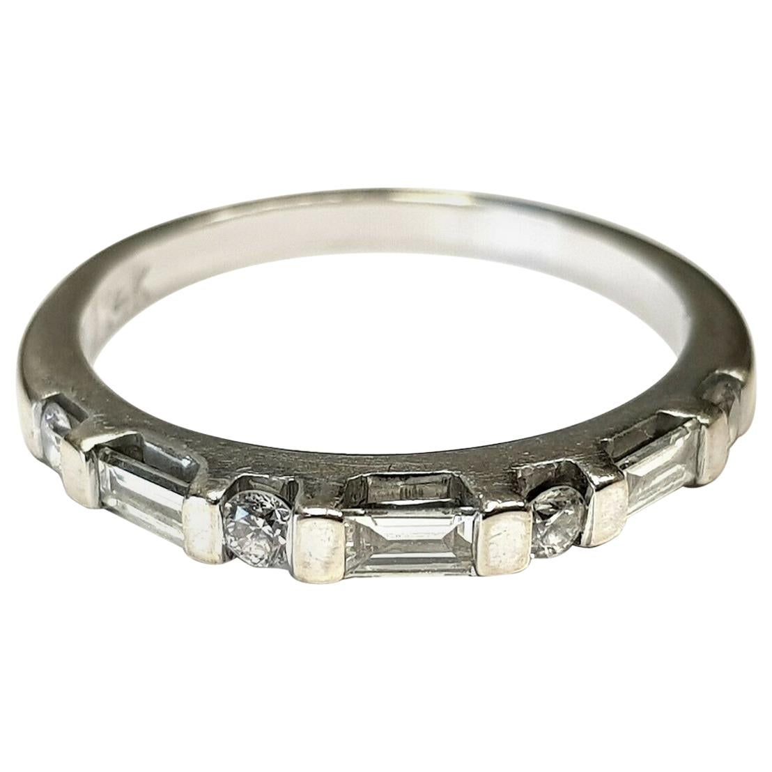 14 Karat Baguette and Round Diamond Wedding Ring