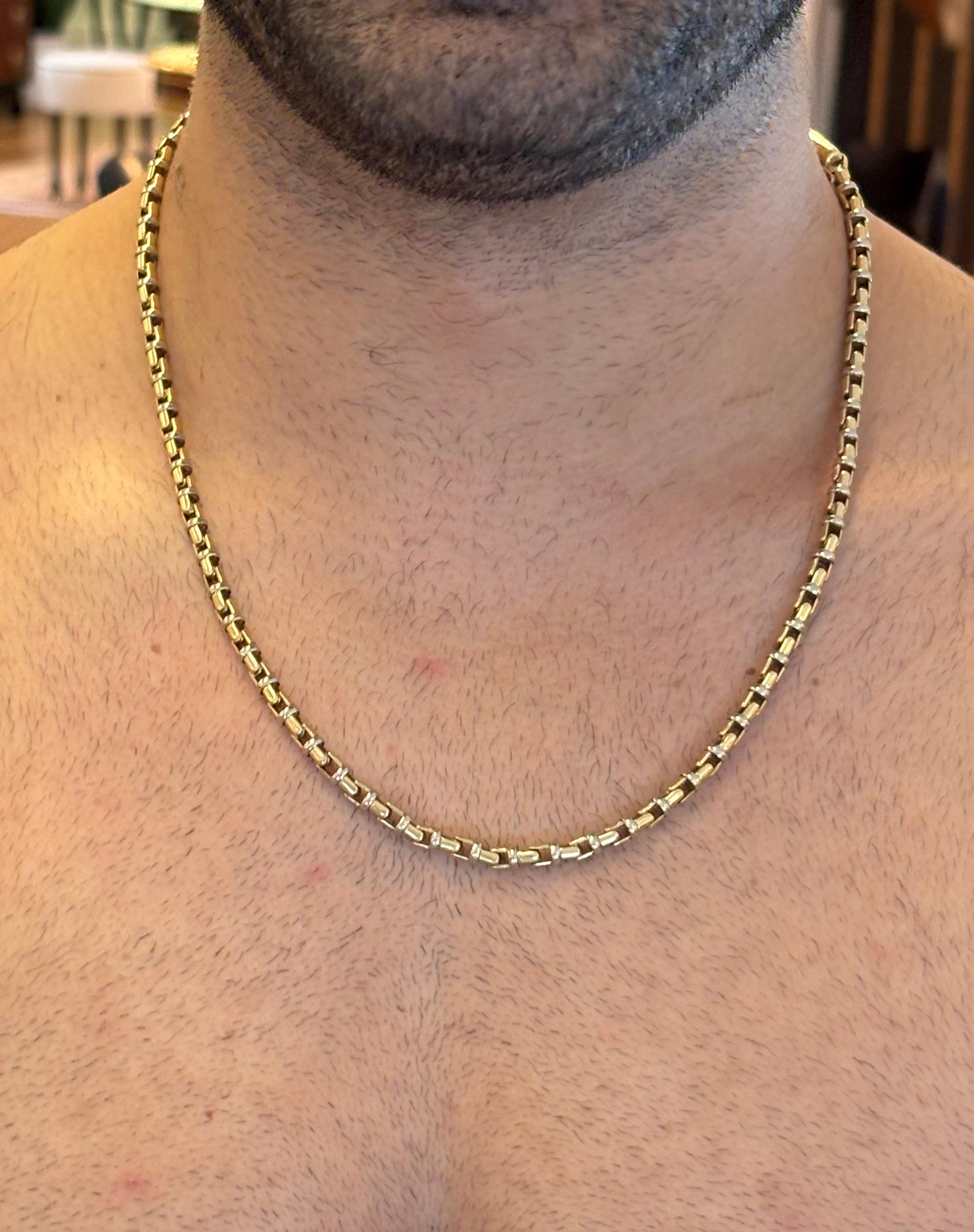 14 Karat Baraka Brev, Box Heavy Link Necklace, Yellow an White Gold For Sale 6