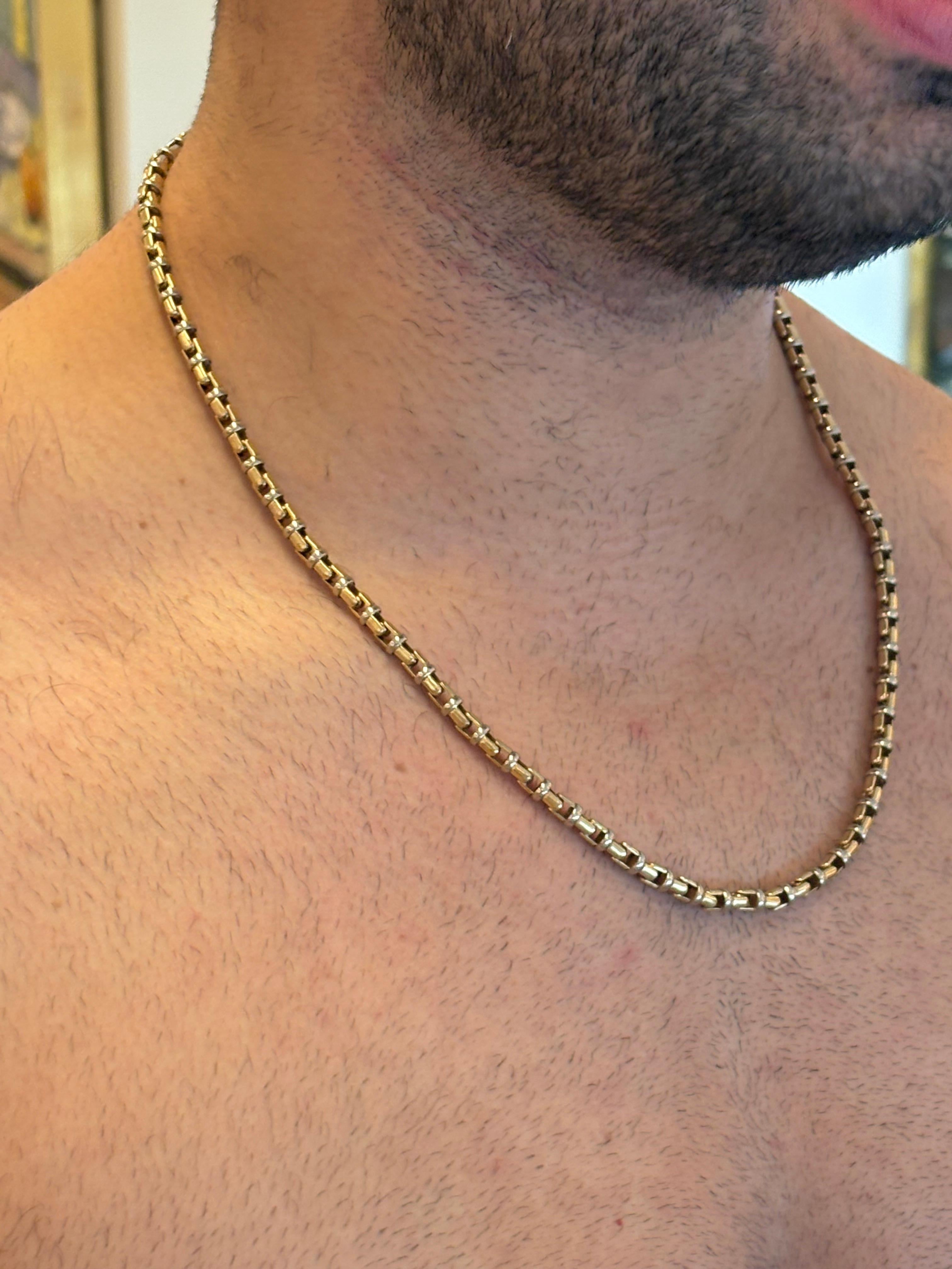 14 Karat Baraka Brev, Box Heavy Link Necklace, Yellow an White Gold For Sale 7