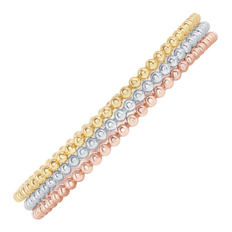 Bracelets jonc en or blanc, jaune et rose 14 carats perlés