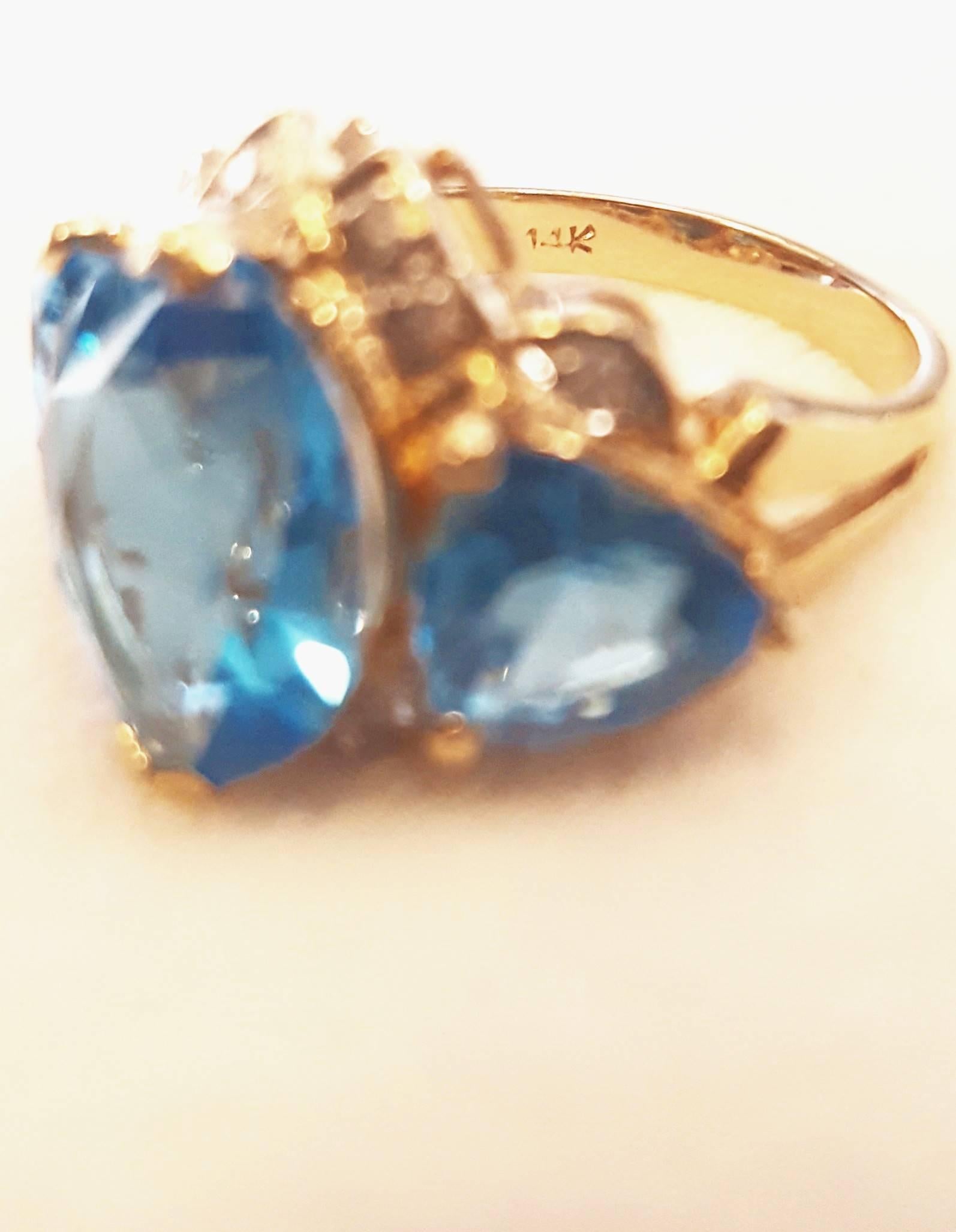 Women's 14 Karat Beautiful Blue Topaz and Diamond Ring For Sale