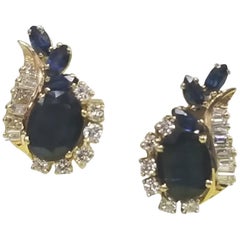 boucles d'oreilles en diamant et saphir 14 carats avec boucles d'oreilles droite et gauche