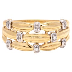 14 Karat Bi-Color Gold and Diamond Multi Row Band Ring
