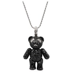 14 Karat Schwarzer Diamant Beweglicher Teddybär Tropfen Anhänger Halskette