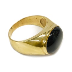 14K Yellow Gold Retro Black Onyx Cabochon Ring, Size 8.75, 1980s