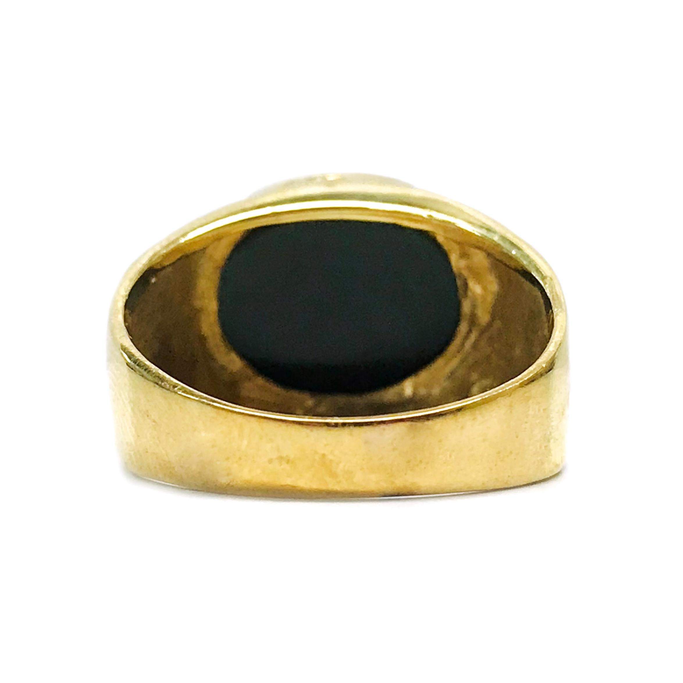 Retro Yellow Gold Black Onyx Cabochon Ring For Sale
