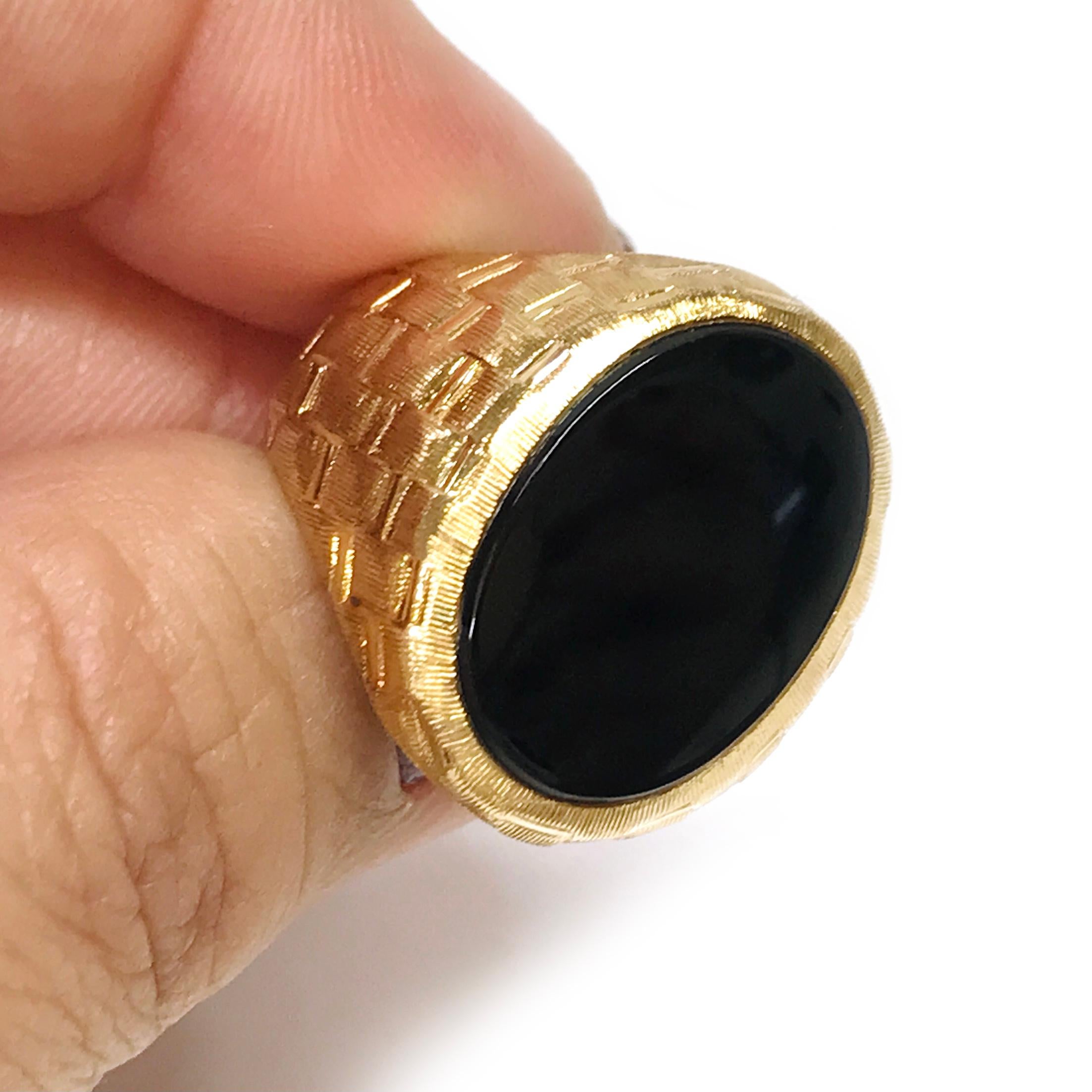 Women's or Men's 14 Karat Black Onyx Crosshatch Ring