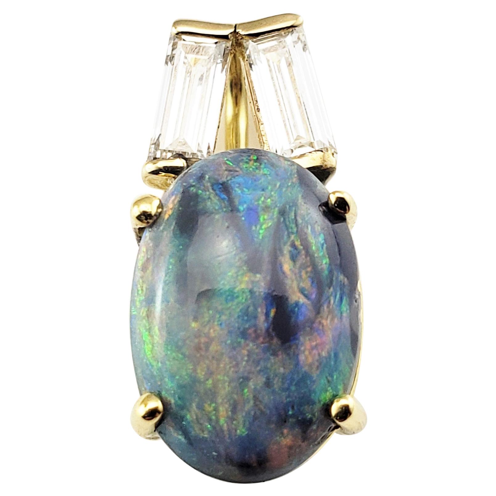 14 Karat Black Opal and Diamond Pendant For Sale