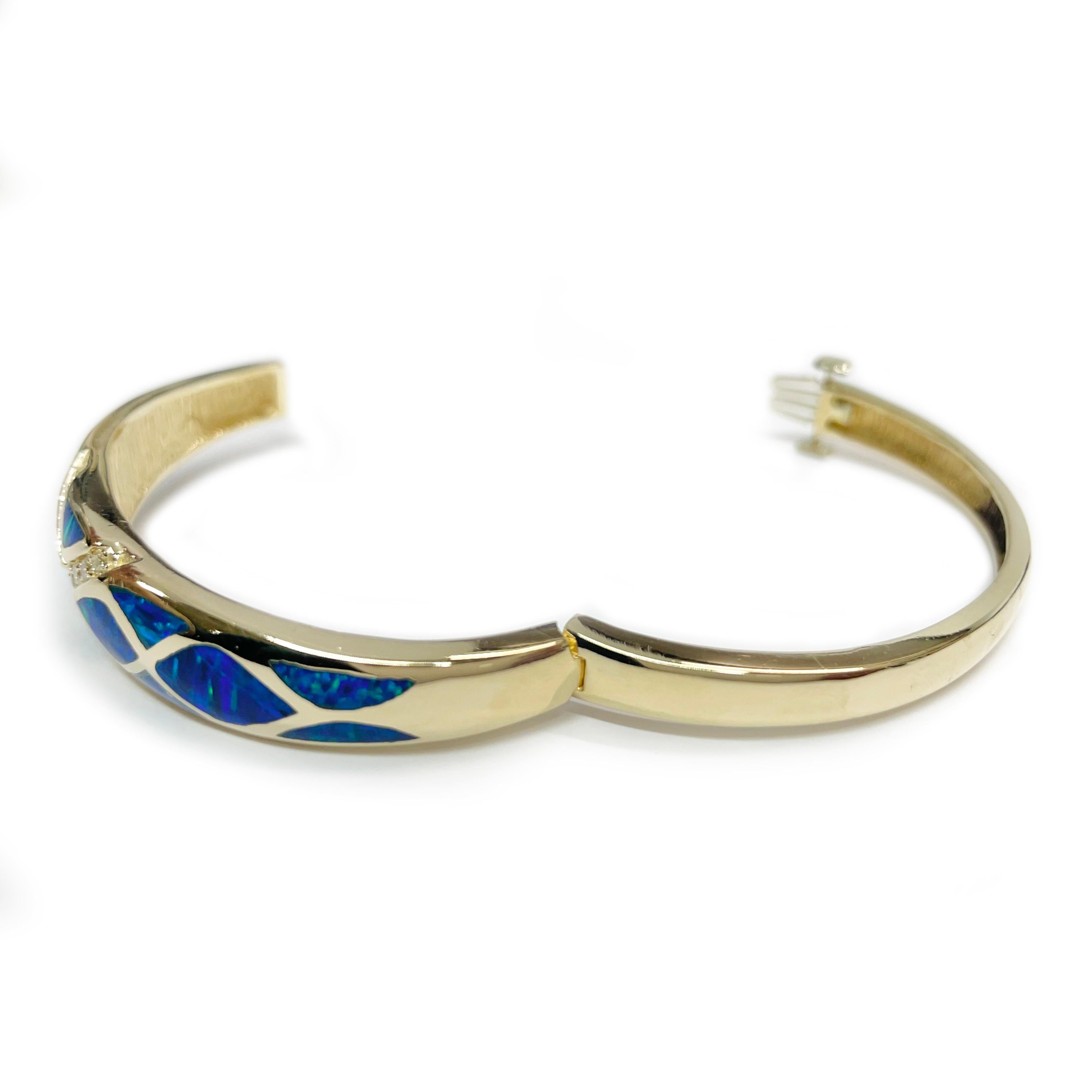 Retro 14 Karat Black Opal Bangle Bracelet