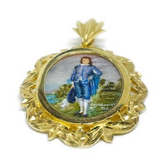 14 Karat 'Blue Boy' Masterpiece Hand Painted MOP Pendant #0676