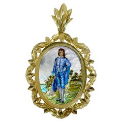 Retro 14 Karat 'Blue Boy' Masterpiece Hand Painted MOP Pendant #0676