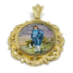 14 Karat 'Blue Boy' Masterpiece Hand Painted Mother of Pearl Pendant #0786