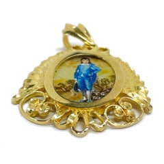 14 Karat 'Blue Boy' Masterpiece Hand Painted MOP Pendant #0832
