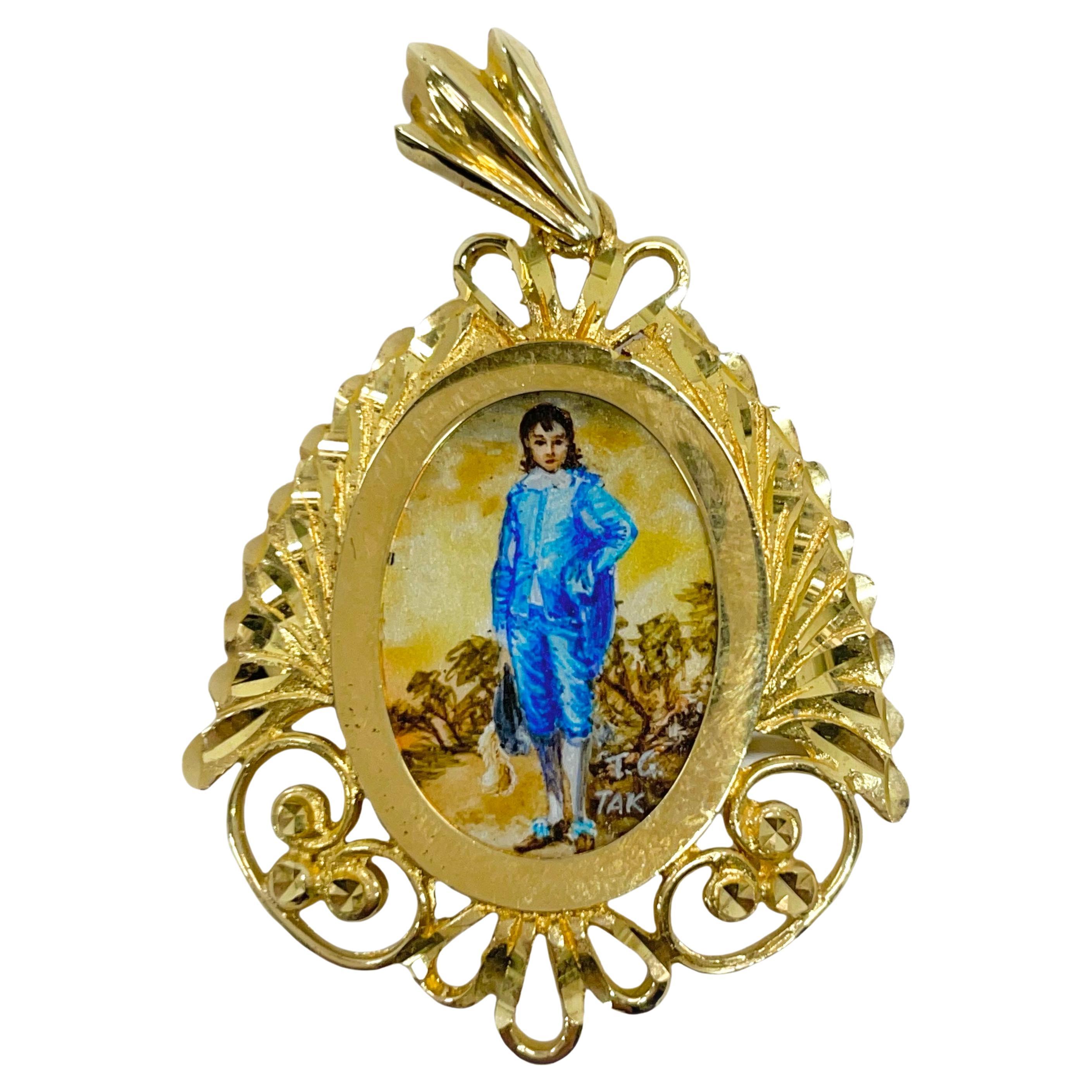 14 Karat 'Blue Boy' Masterpiece Hand Painted MOP Pendant #0832