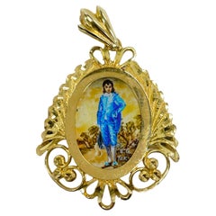 Vintage 14 Karat 'Blue Boy' Masterpiece Hand Painted MOP Pendant #0832